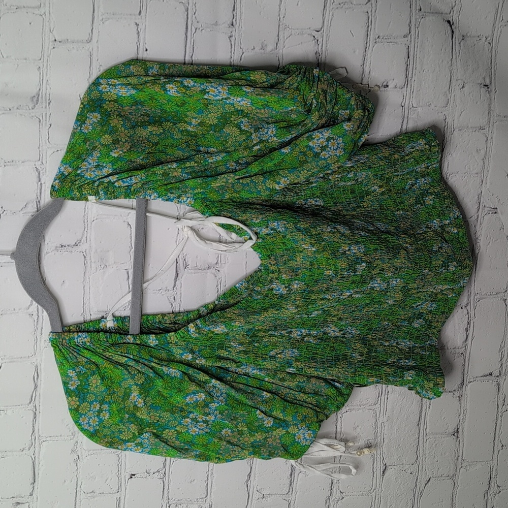 NWT Free People Back On Top Floral Puff Sleeve Smocked Crop Top